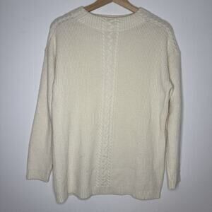 TALBOTS Fisherman Cable Knit Pullover Sweater Ivory Neutral Wool Blend Ribbed M